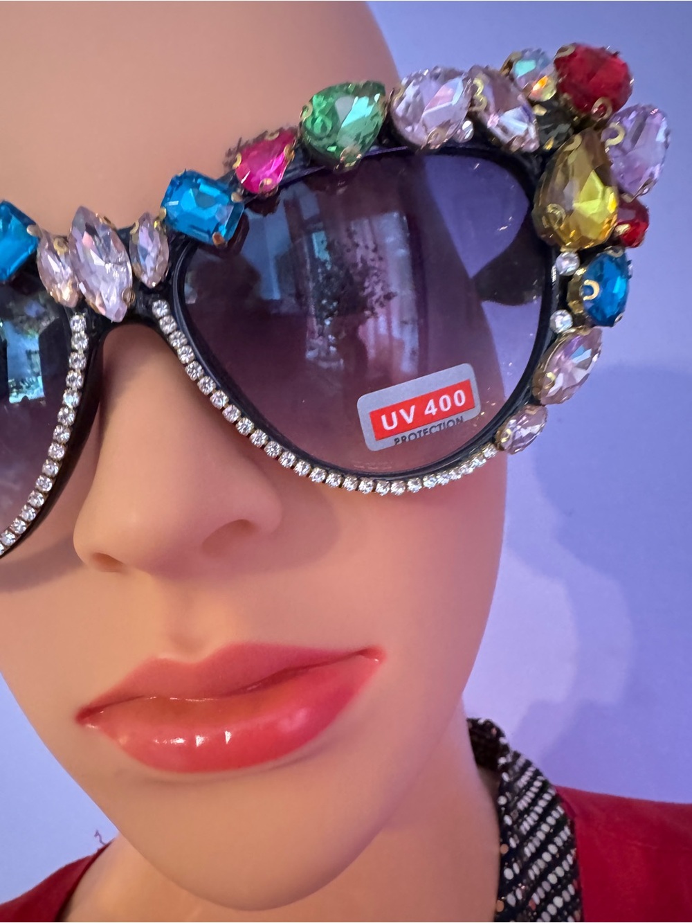 Bold Multicolor Crystal Embellished Cat Eye Sunglasses - Picture 7 of 7